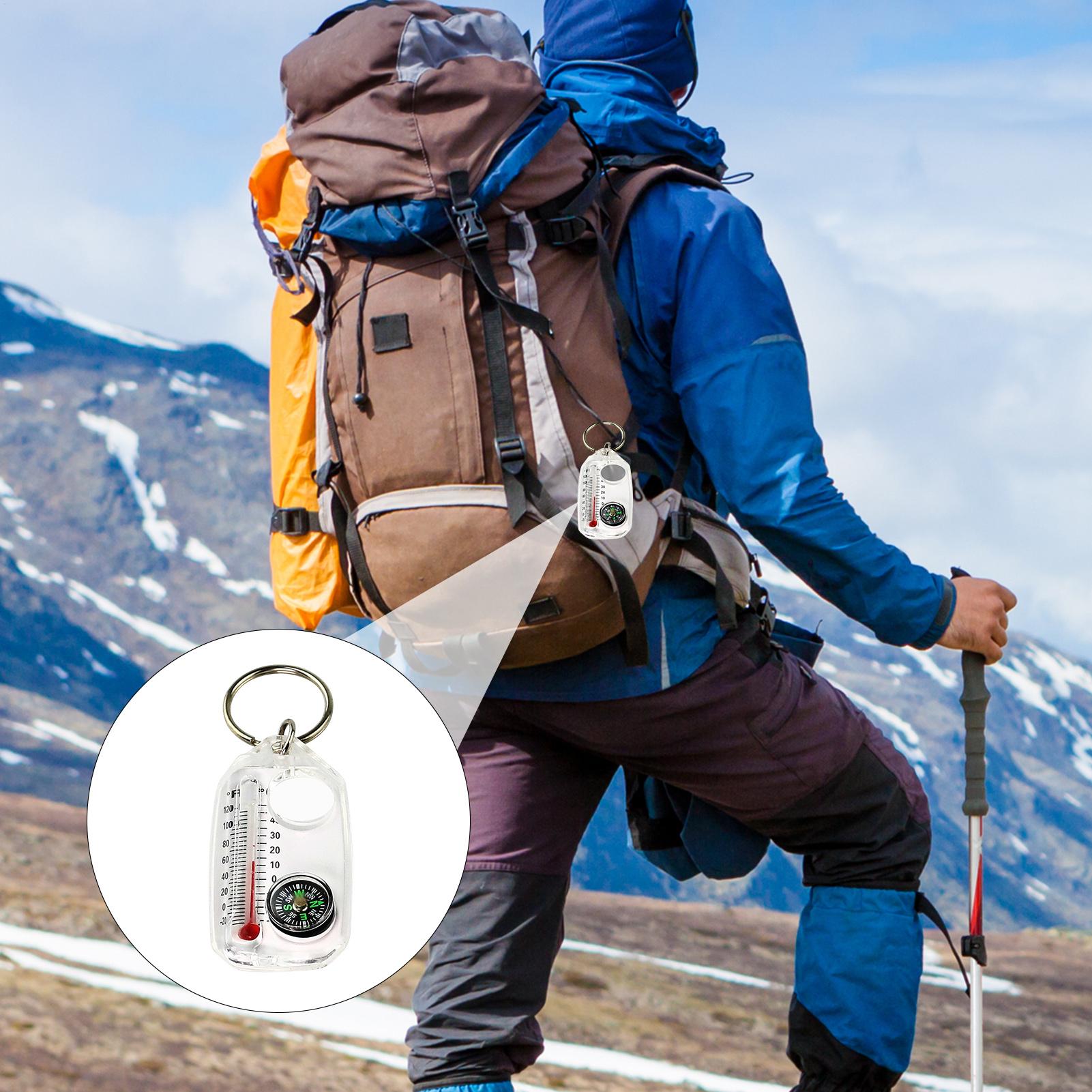 Outdoor Adventure Guide - ポータブルアウトドアキーホルダーコンパス温度計コンボ小型ガイドキーリングキャンプハイキング狩猟冒険用