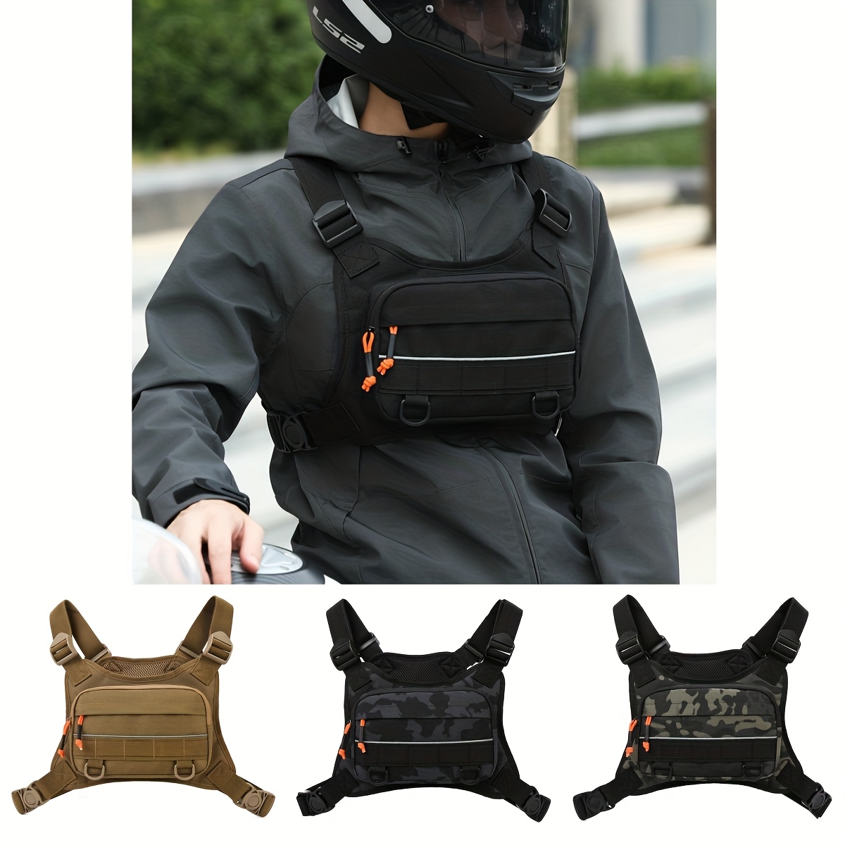 Outdoor Adventure With No Backpack - 1ピースメンズアウトドアチェストバッグ、オックスフォード生地製、サイクリング、ベストスタイルバックパック、トレンディなストリートスタイルの小型バッグ、アウトドアアドベンチャー、キャンプ、個人用物収納バッグ、軽量アウトドアバッグに最適です。