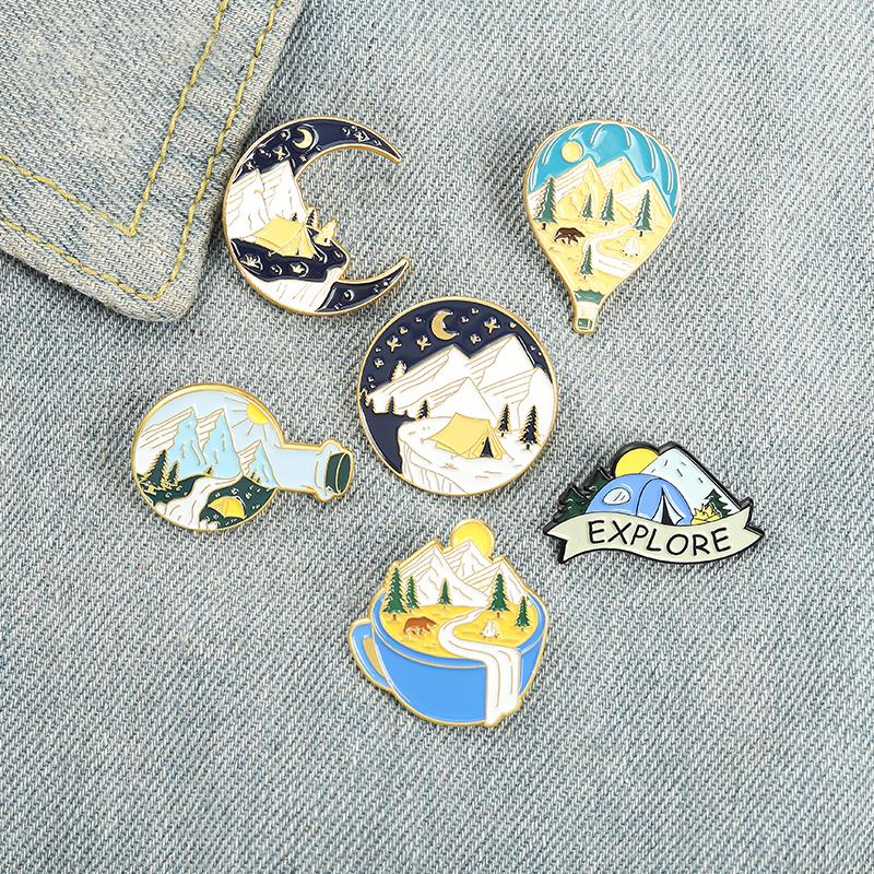 Outdoor Adventure Friends - キャンプアドベンチャーエナメルピン、カスタムアウトドア、自然の風景ブローチ、ラペルバッジ、バッグ漫画ジュエリー、子供、友人へのギフト