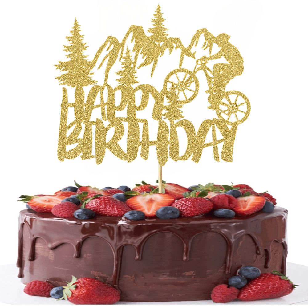 Outdoor Adventure Birthday Party - 1個 ゴールデングリッター リタイアメントケーキトッパー 誕生日おめでとう サイクリング マウンテンバイク