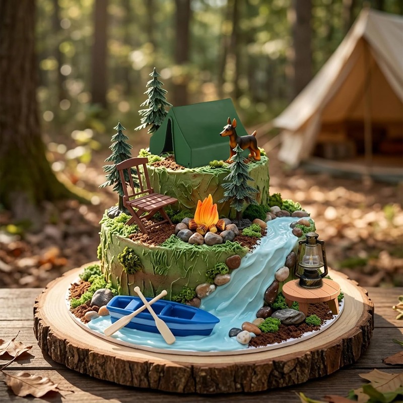 12個入りキャンプケーキデコレーションセット アウトドアアド - Outdoor Adventure Birthday Party のレビューと価格