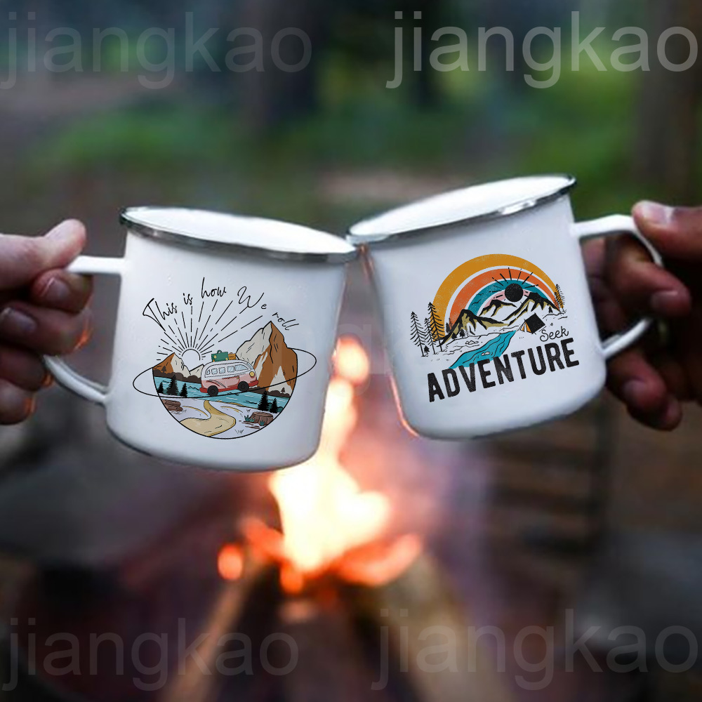 キャンピングカー用プリントマグカップ、キャンプ用エナメルマグ - Outdoor Adventure Friends のレビューと価格