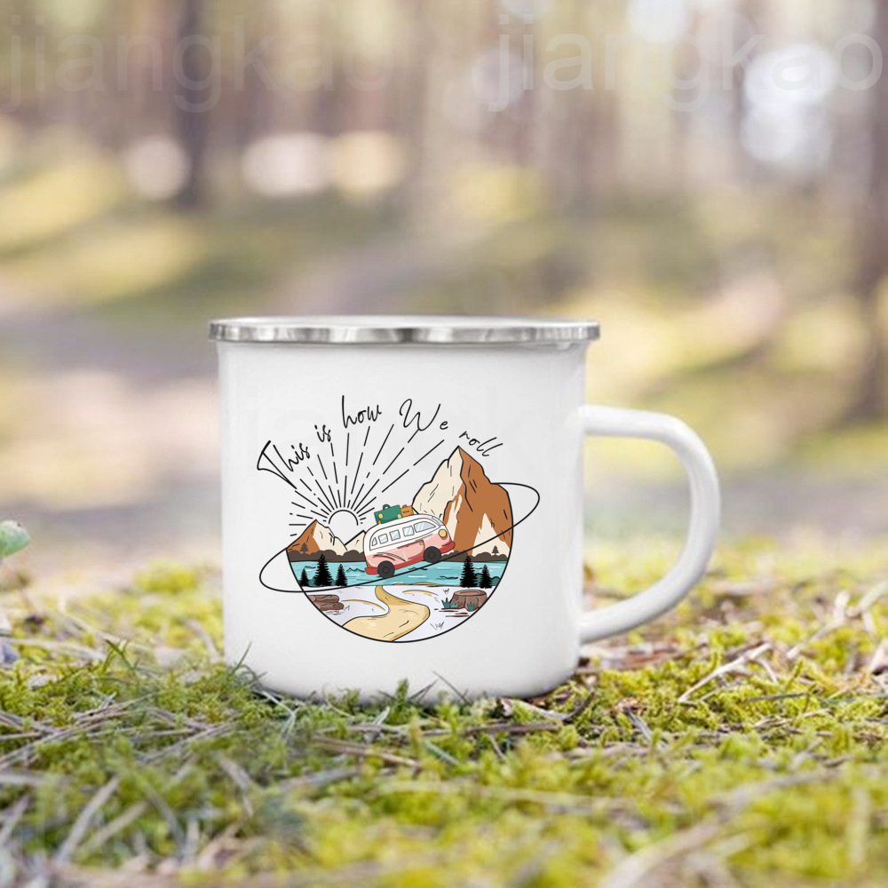 キャンピングカー用プリントマグカップ、キャンプ用エナメルマグ - Outdoor Adventure Friends のレビューと価格
