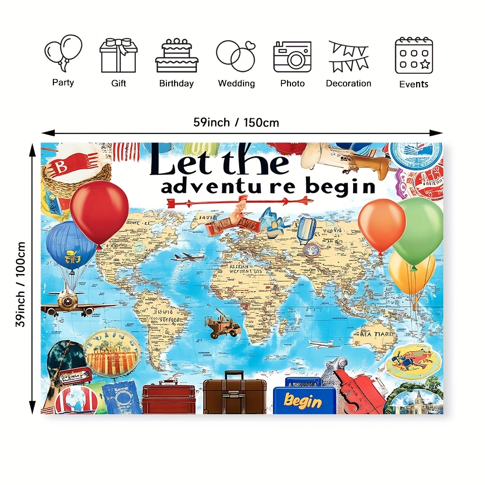 1 「冒険を始めましょう」世界地図の背景、旅行をテーマにした - Outdoor Adventure Birthday Party のレビューと価格