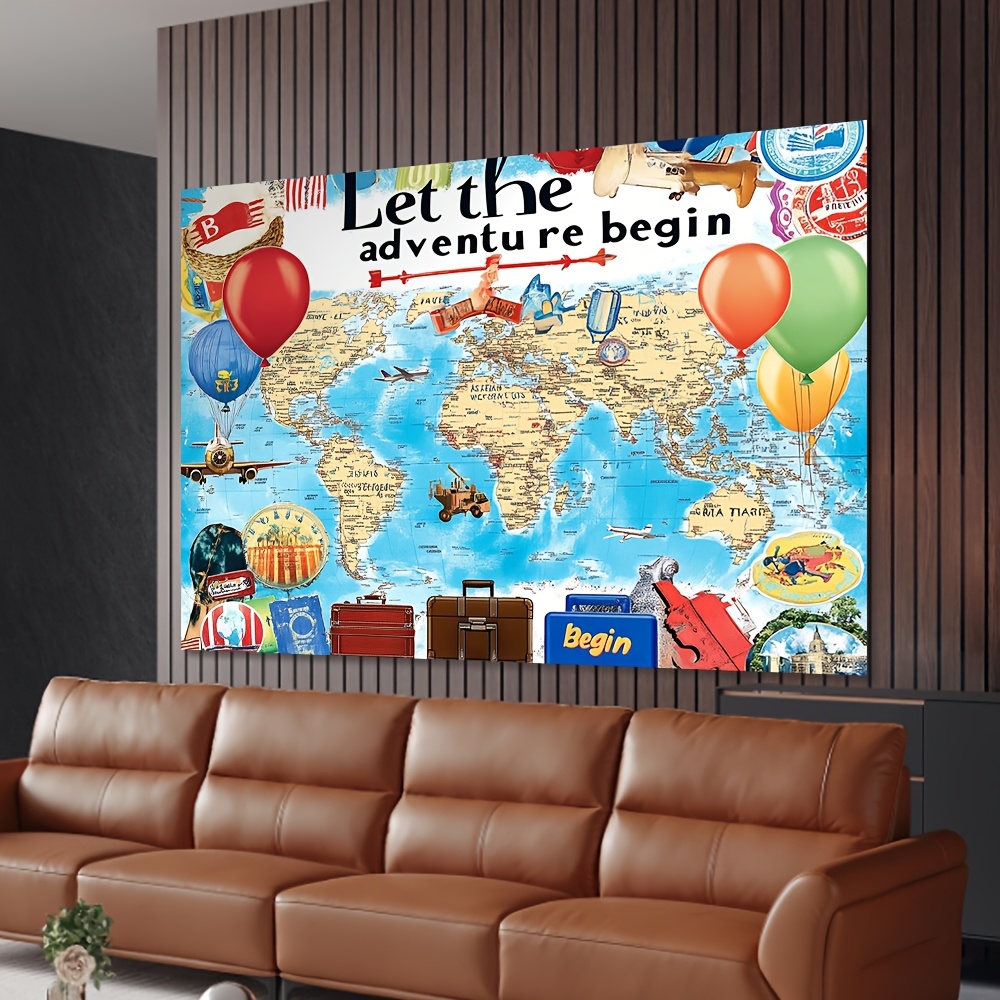 1 「冒険を始めましょう」世界地図の背景、旅行をテーマにした - Outdoor Adventure Birthday Party のレビューと価格