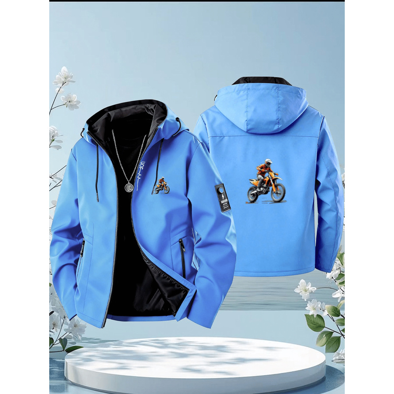 モトクロスライダーパターンの男女兼用フード付きジャケット - - Outdoor Adventure And Travel のレビューと価格