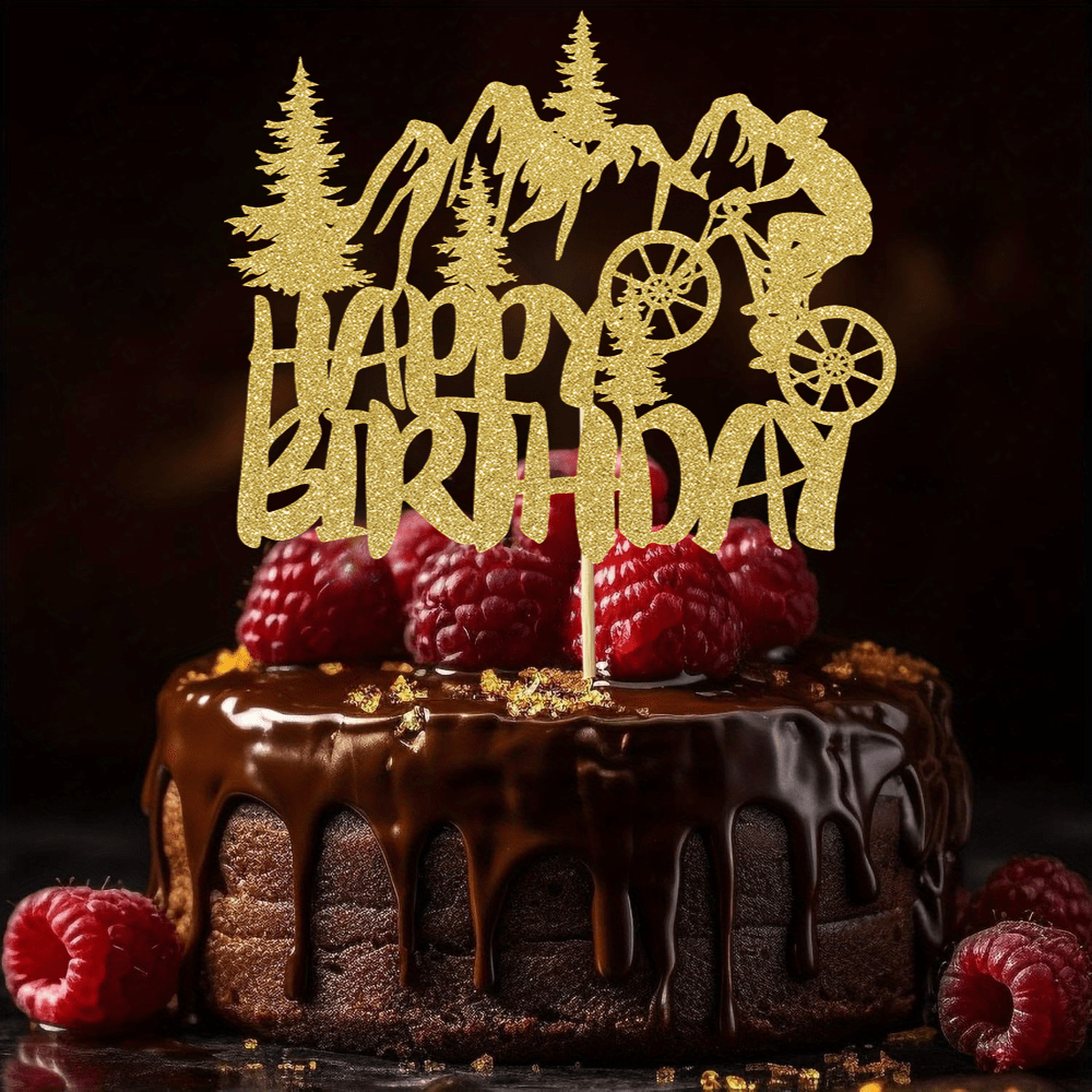 1個 ゴールデングリッター リタイアメントケーキトッパー 誕 - Outdoor Adventure Birthday Party のレビューと価格